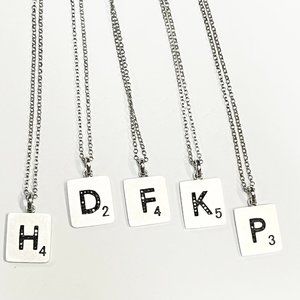 Black Diamond Scrabble Tile Initial Necklace